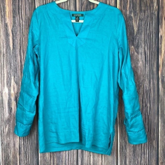 Ralph Lauren 💯 Linen Blue Tunic W/ Changeable Sleeve Length- Size Med - Picture 7 of 7